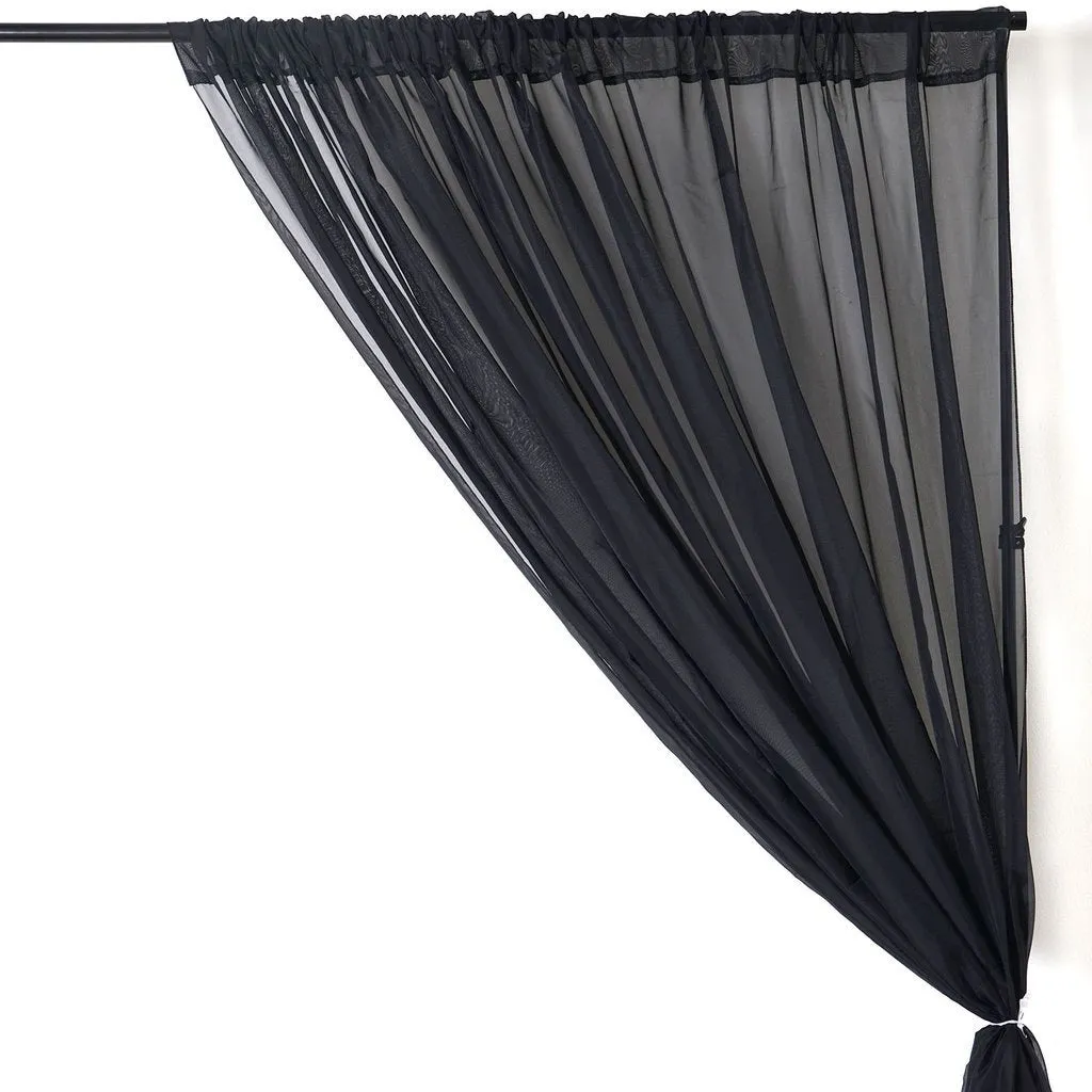 10FT Fire Retardant Black Sheer Curtain Panel Backdrops Window Treatment With Rod Pockets - Premium Collection