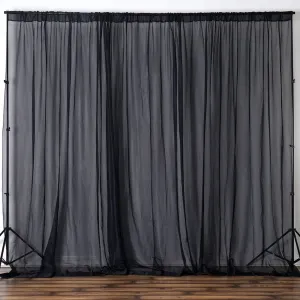 10FT Fire Retardant Black Sheer Curtain Panel Backdrops Window Treatment With Rod Pockets - Premium Collection