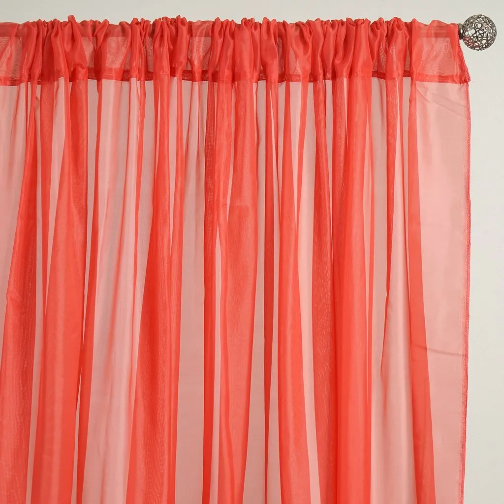 10FT Fire Retardant Coral Sheer Curtain Panel Backdrops Window Treatment With Rod Pockets - Premium Collection