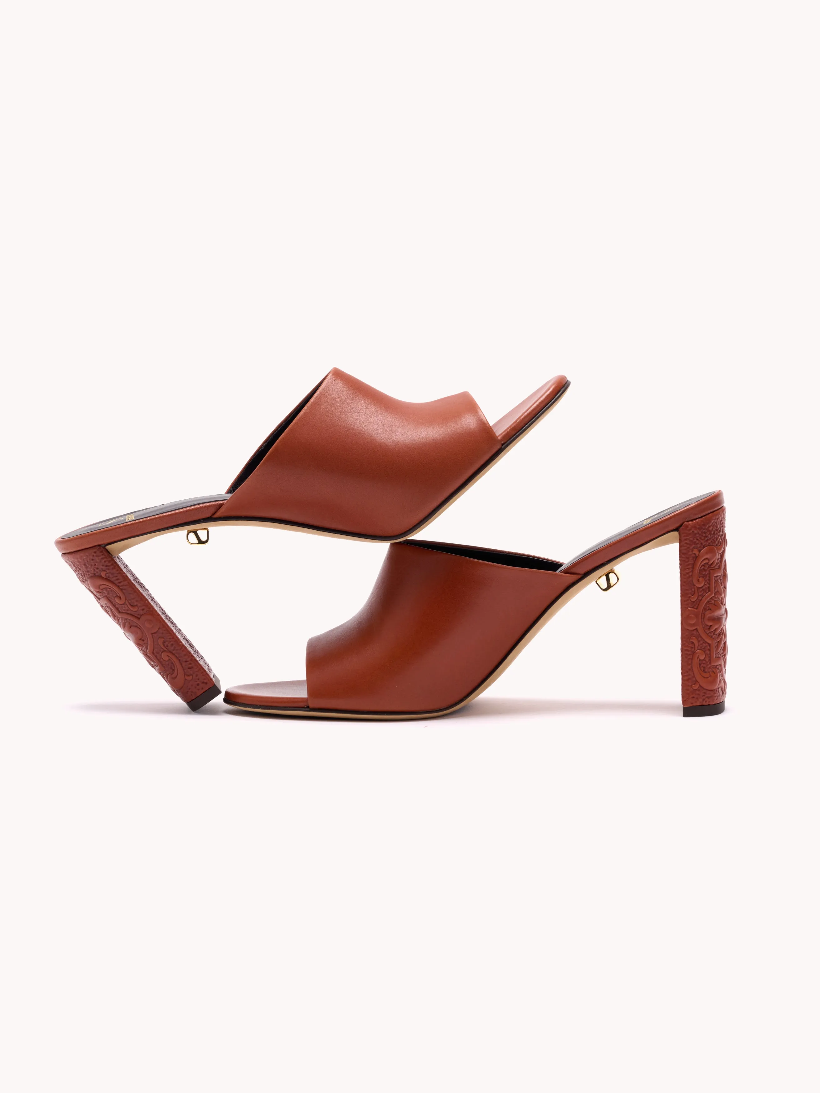 Annabelle Maca High-Heel Nappa Cognac Mules