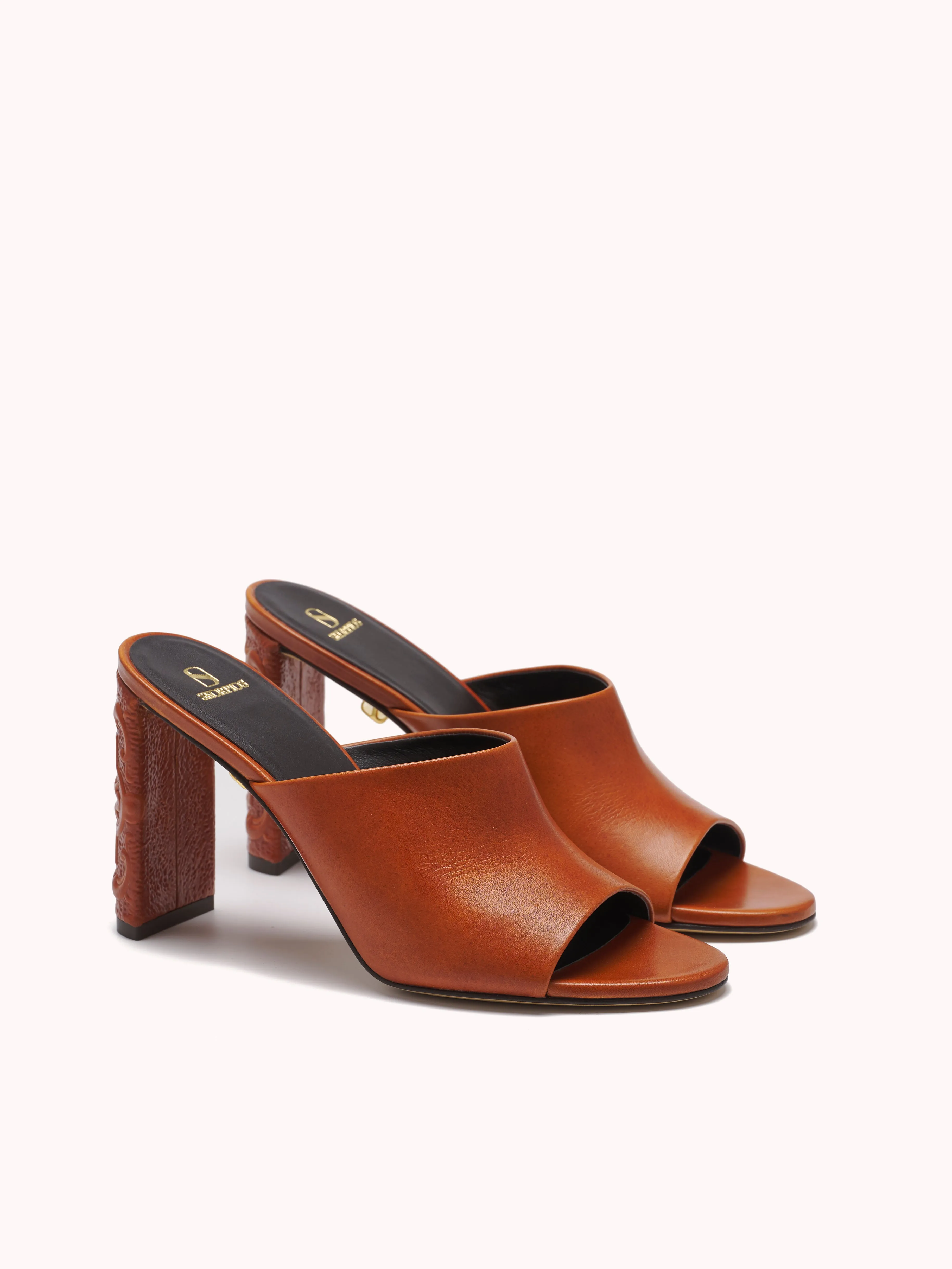 Annabelle Maca High-Heel Nappa Cognac Mules