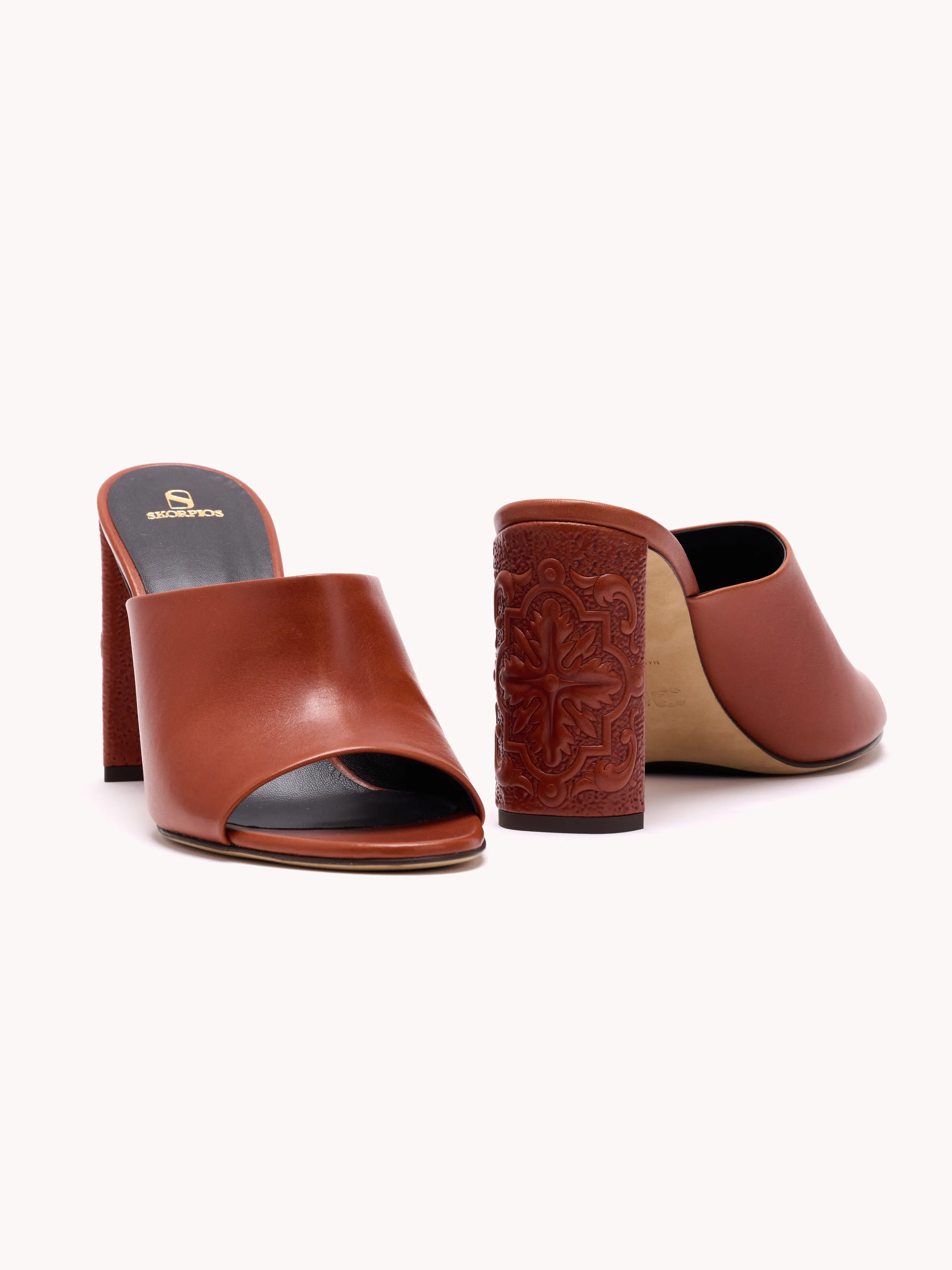 Annabelle Maca High-Heel Nappa Cognac Mules