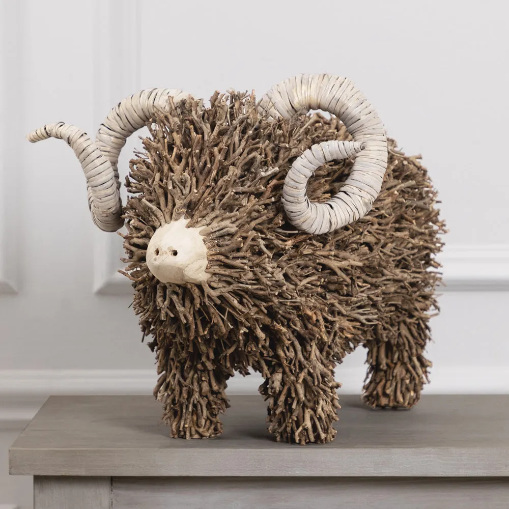 Betty Hand Crafted Ram Wooden Sculpture Brown