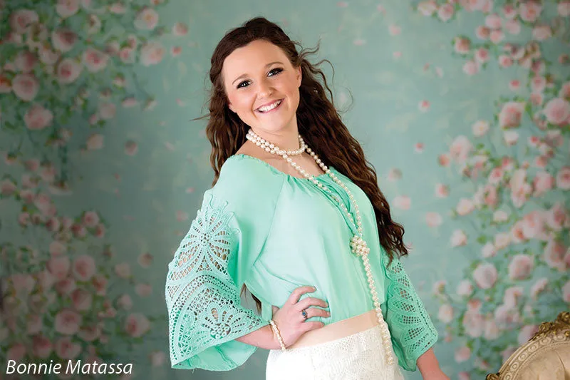 Bright Flower Backdrop for Photography - Aqua Floral Vines