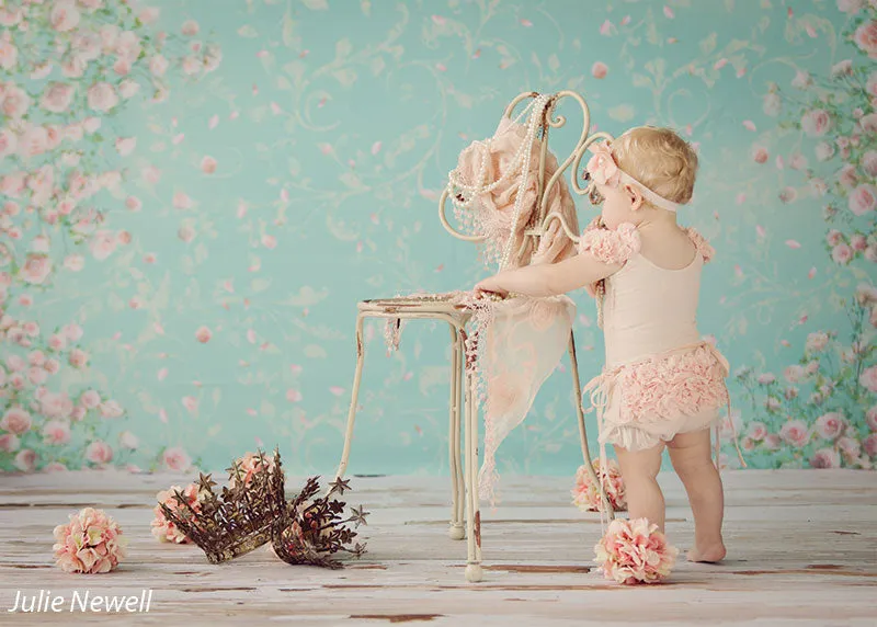 Bright Flower Backdrop for Photography - Aqua Floral Vines