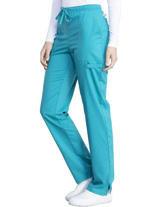 Cherokee Workwear Revolution Tech Women's Mid Rise Straight Leg Drawstring Petite Pant