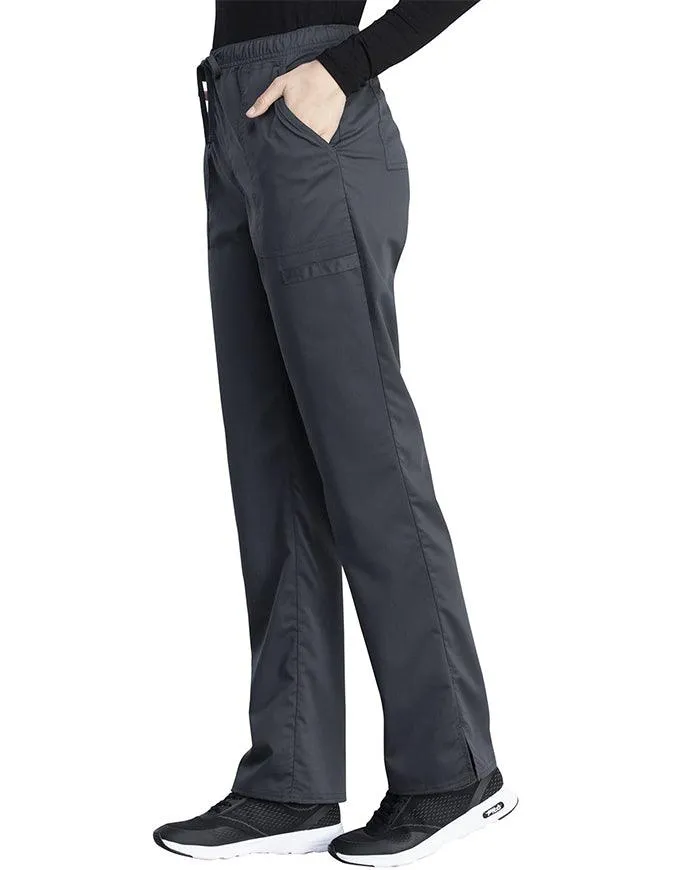 Cherokee Workwear Revolution Tech Women's Mid Rise Straight Leg Drawstring Petite Pant