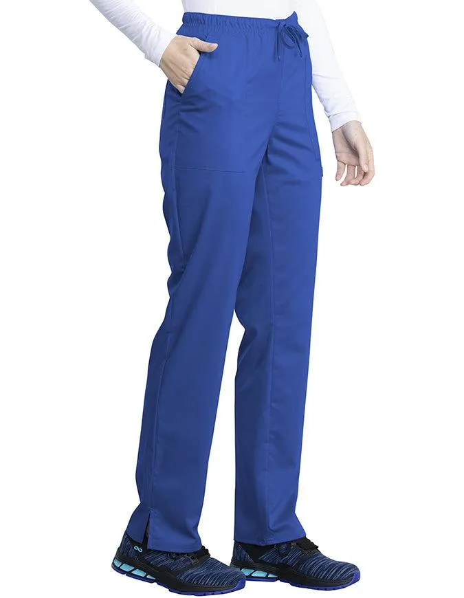 Cherokee Workwear Revolution Tech Women's Mid Rise Straight Leg Drawstring Petite Pant