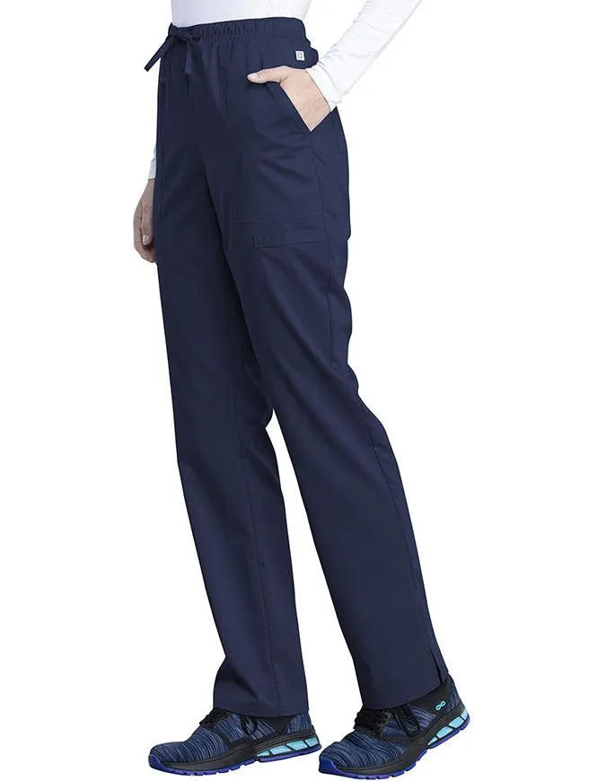 Cherokee Workwear Revolution Tech Women's Mid Rise Straight Leg Drawstring Petite Pant