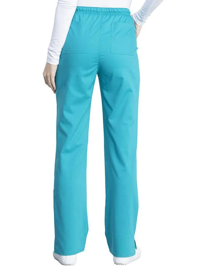 Cherokee Workwear Revolution Tech Women's Mid Rise Straight Leg Drawstring Petite Pant