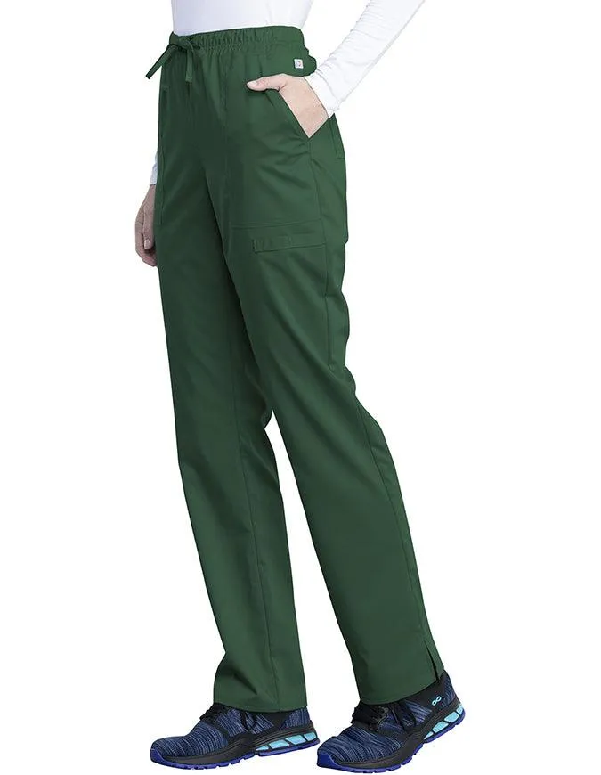 Cherokee Workwear Revolution Tech Women's Mid Rise Straight Leg Drawstring Petite Pant