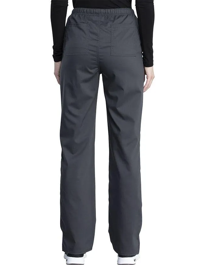 Cherokee Workwear Revolution Tech Women's Mid Rise Straight Leg Drawstring Petite Pant