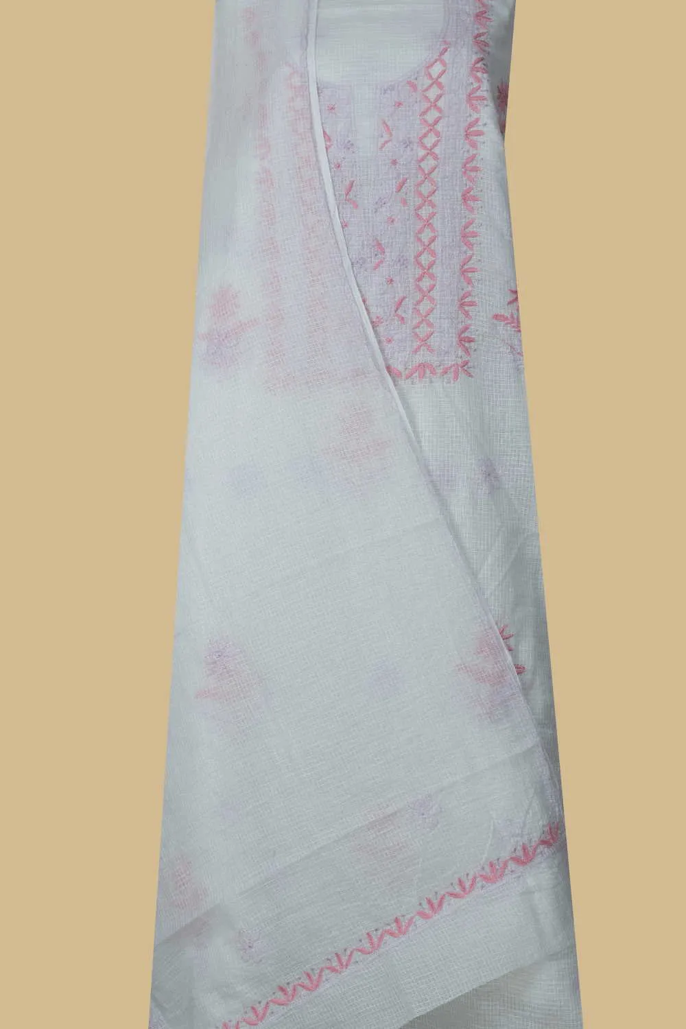 Coconut Cream Chikankari Kota Cotton Top & Dupatta