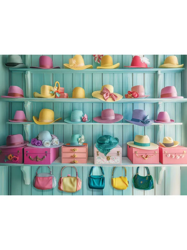 Colorful Hat and Handbag Closet Photography Backdrop