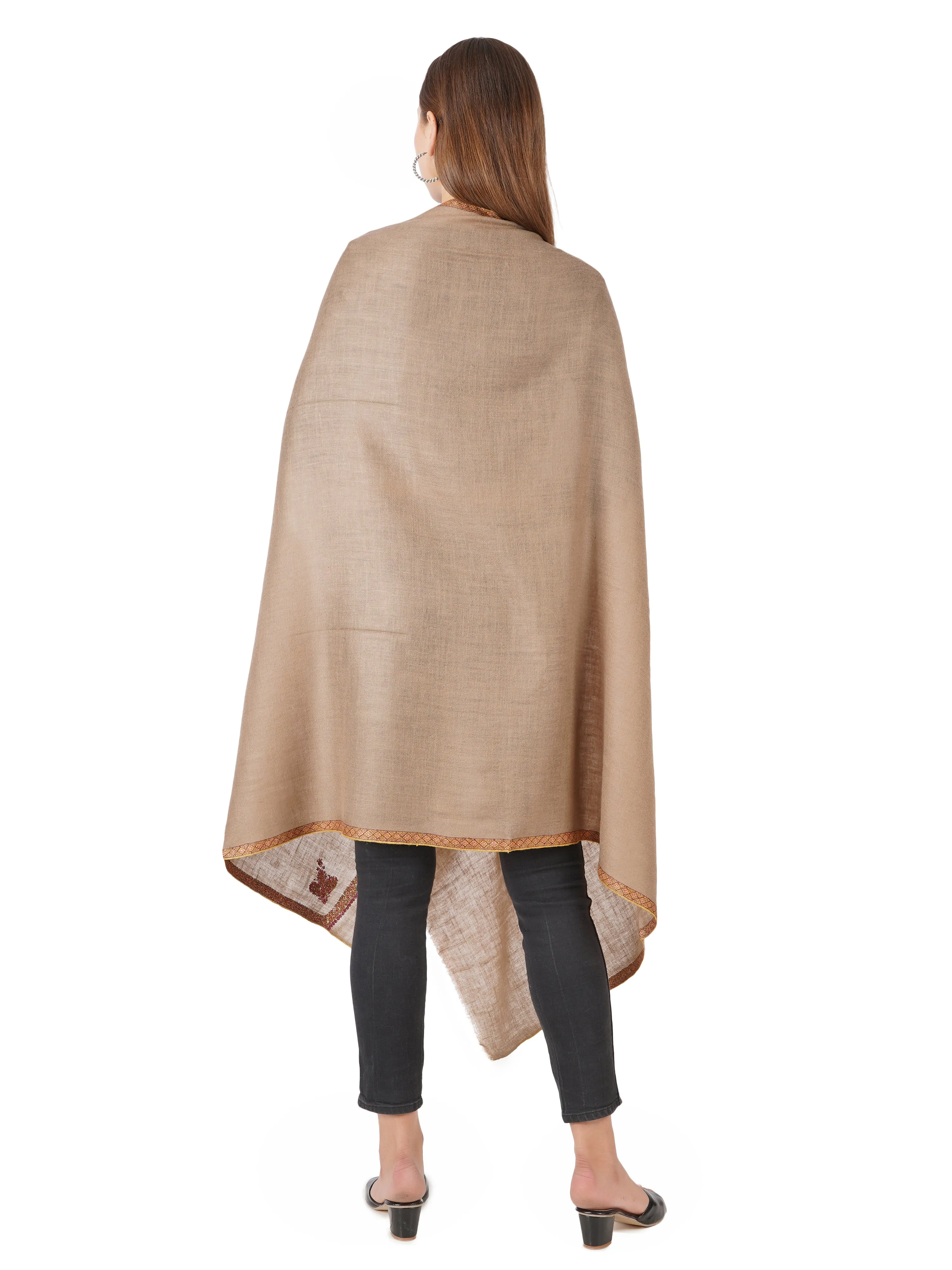 Exquisite Handwoven Pashmina Shawl - Hand-Embroidered (Natural Toosh)