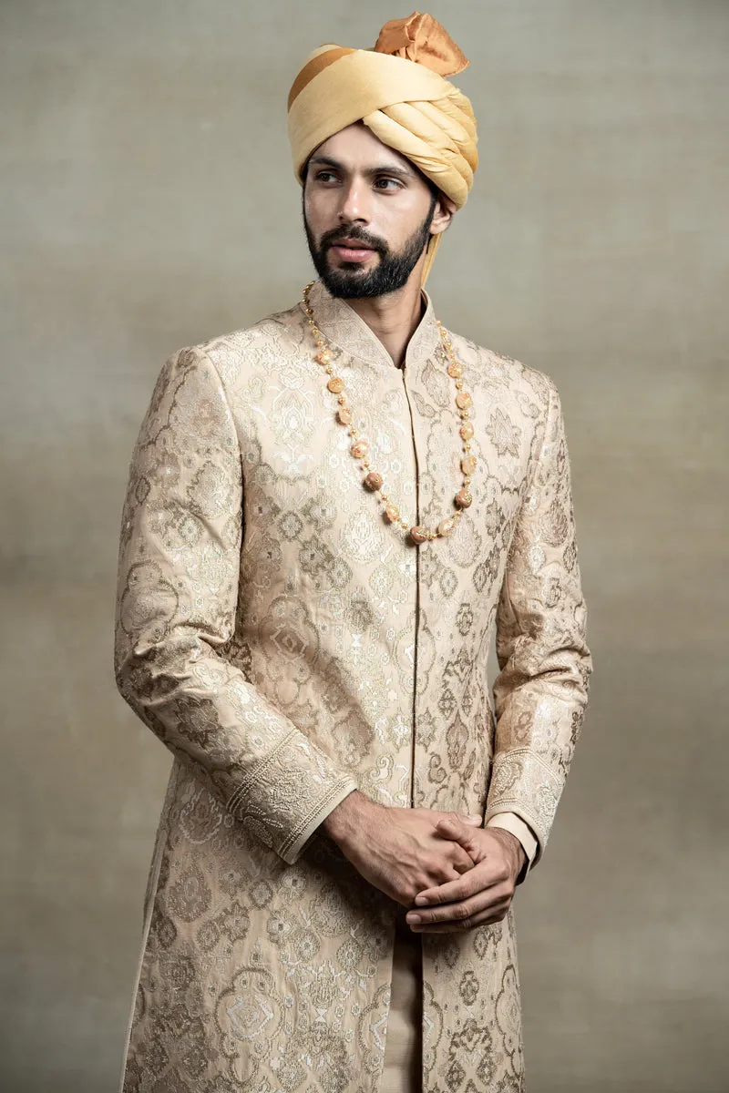 Gold All Over Embroidered Sherwani