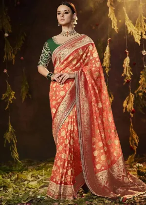 Imperial Red Zari Weaving Silk Saree