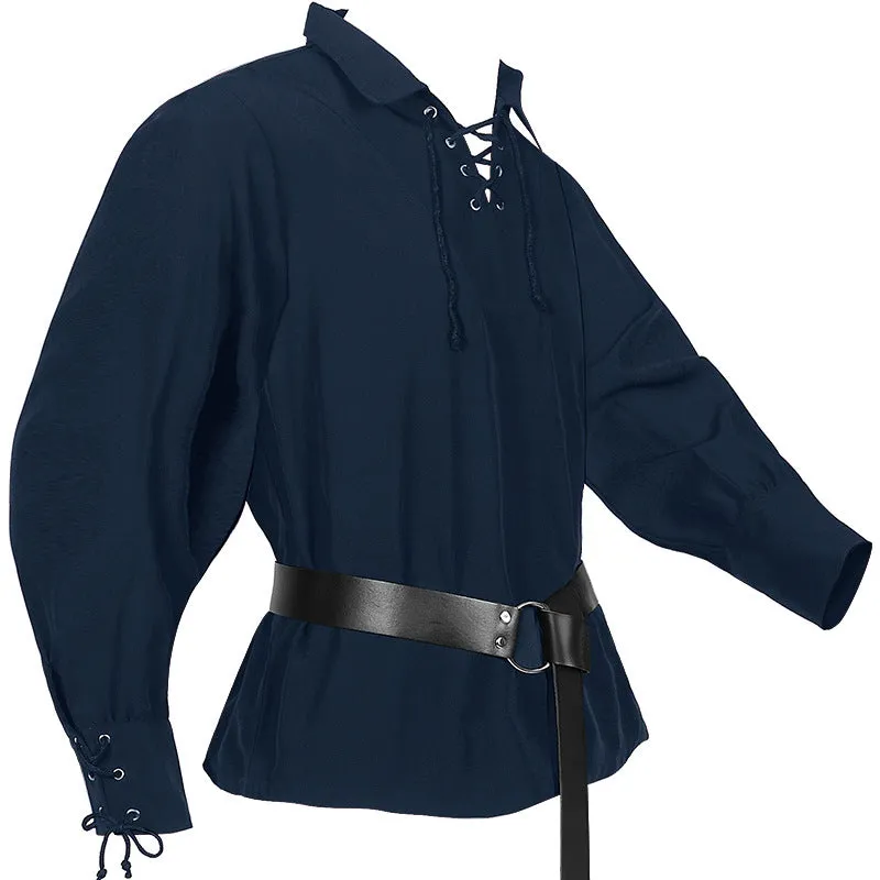 Men's Medieval Renaissance Viking Pirate Costume Long Sleeve Linen Shirt V Neck Lace Up Retro T-Shirt