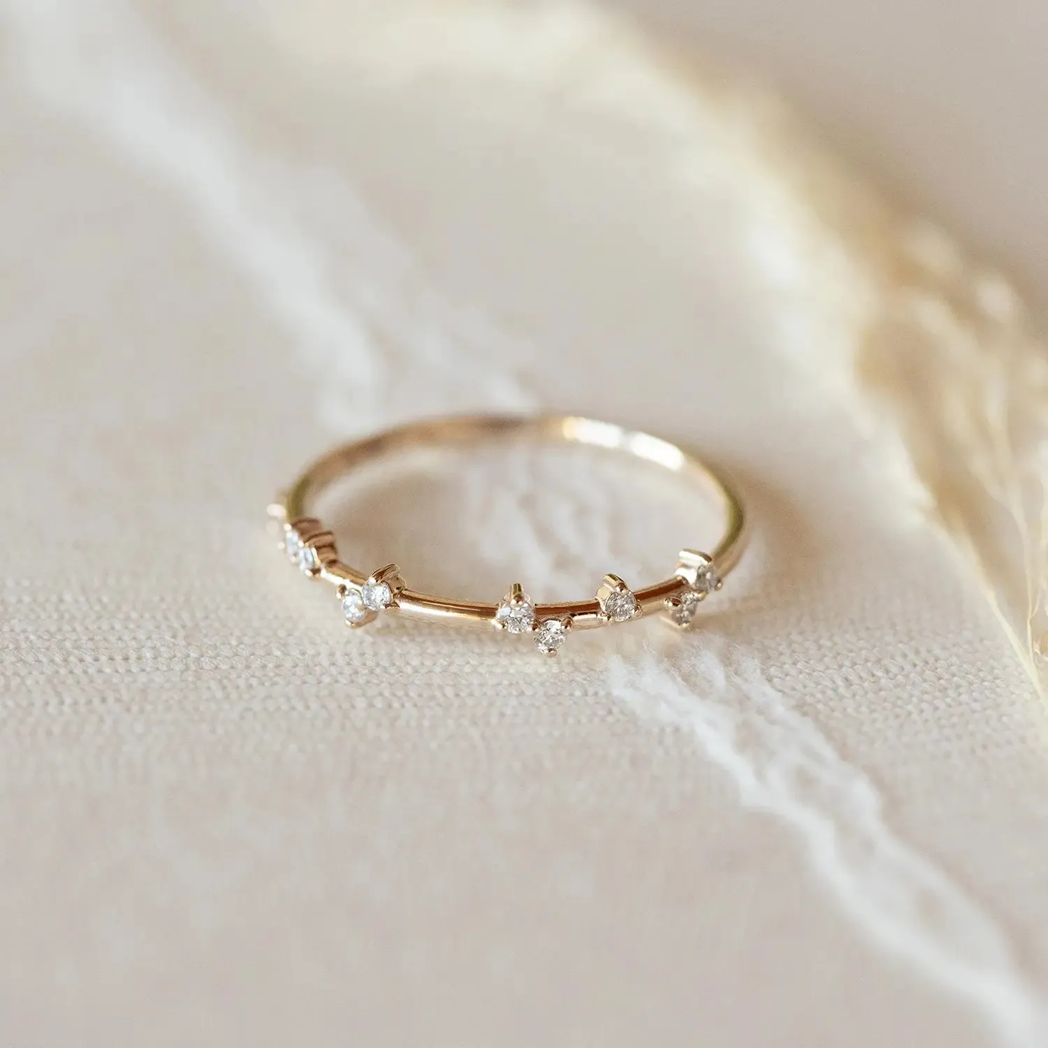 Milky way ring - 14k yellow gold, white diamond