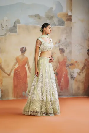 Mint green pearl lehenga set