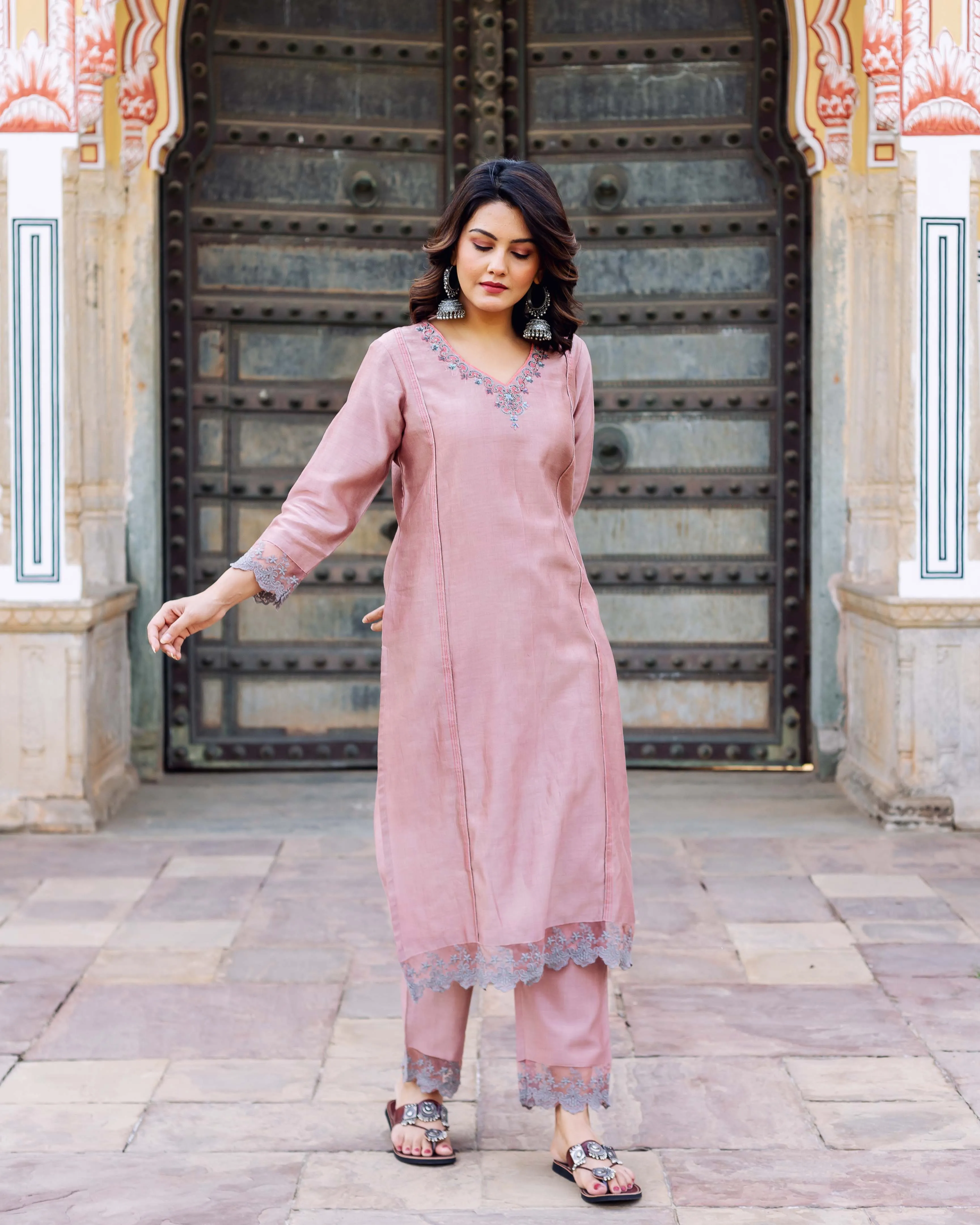 Old Rose Chanderi Silk Kurta