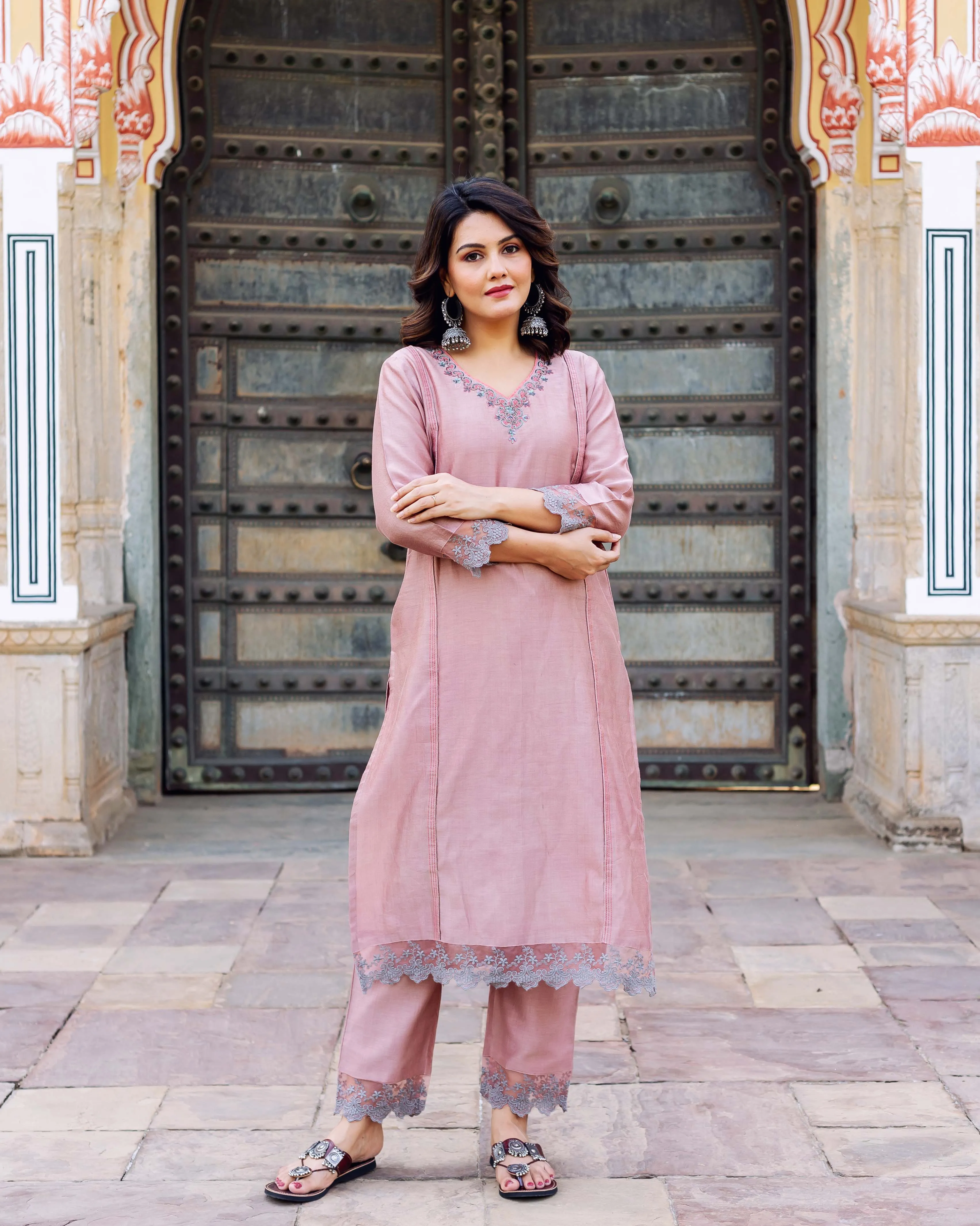 Old Rose Chanderi Silk Kurta