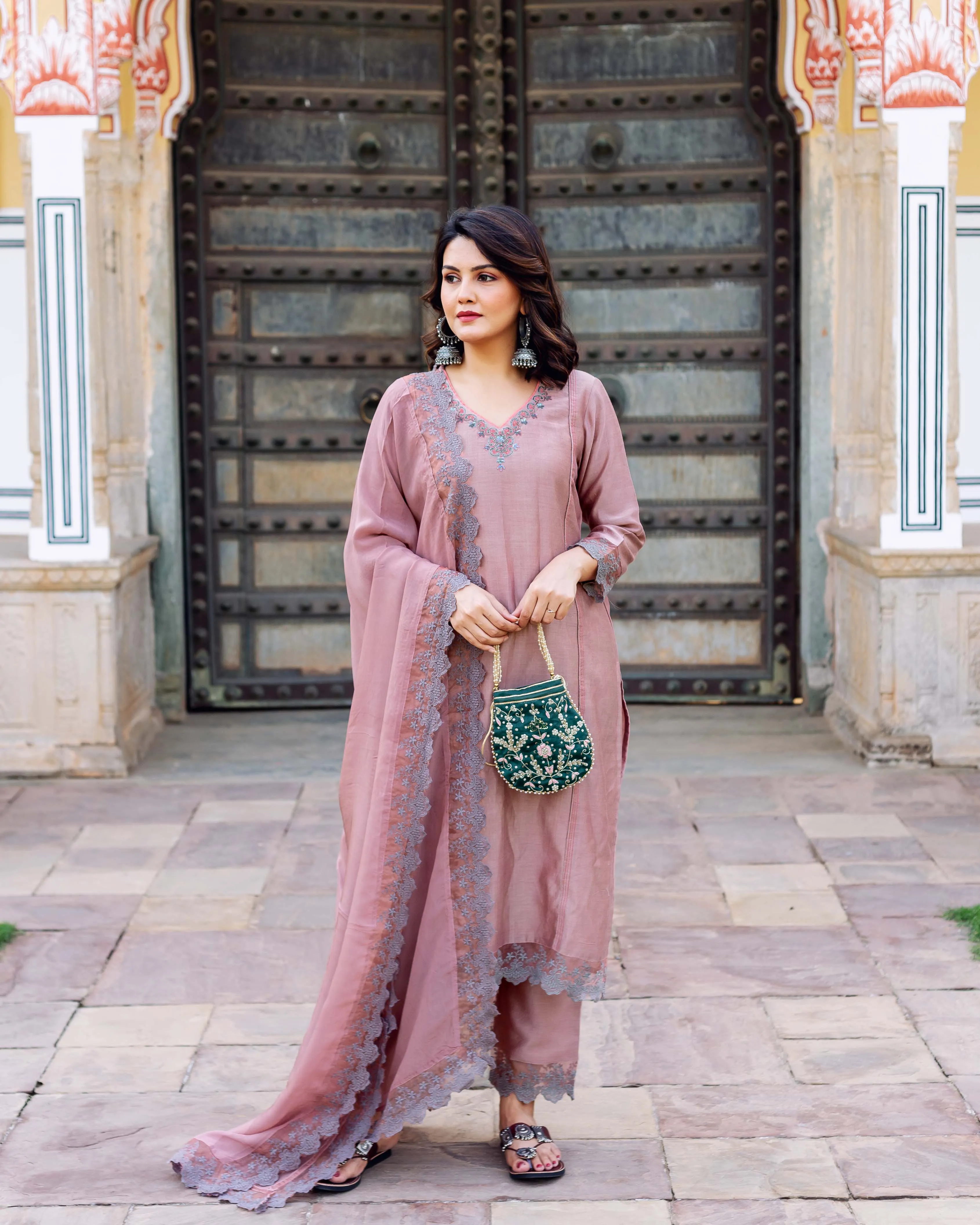 Old Rose Chanderi Silk Kurta