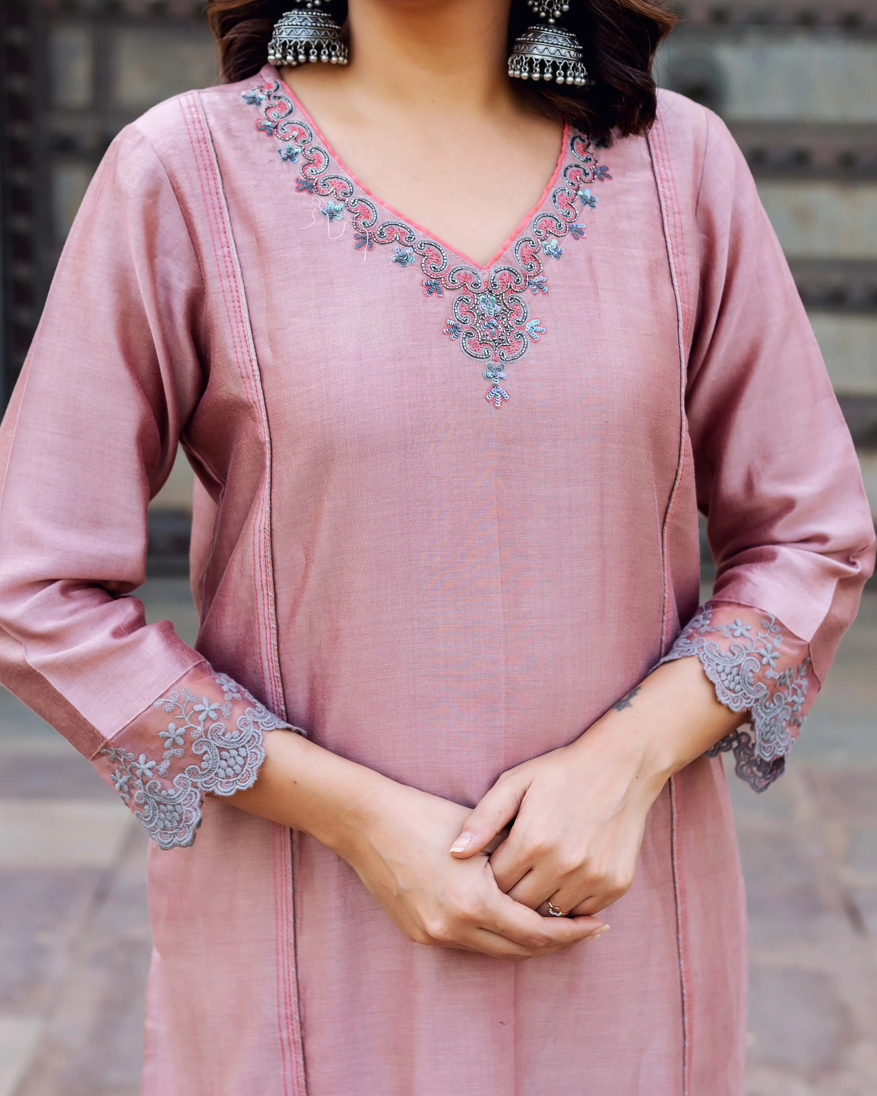 Old Rose Chanderi Silk Kurta