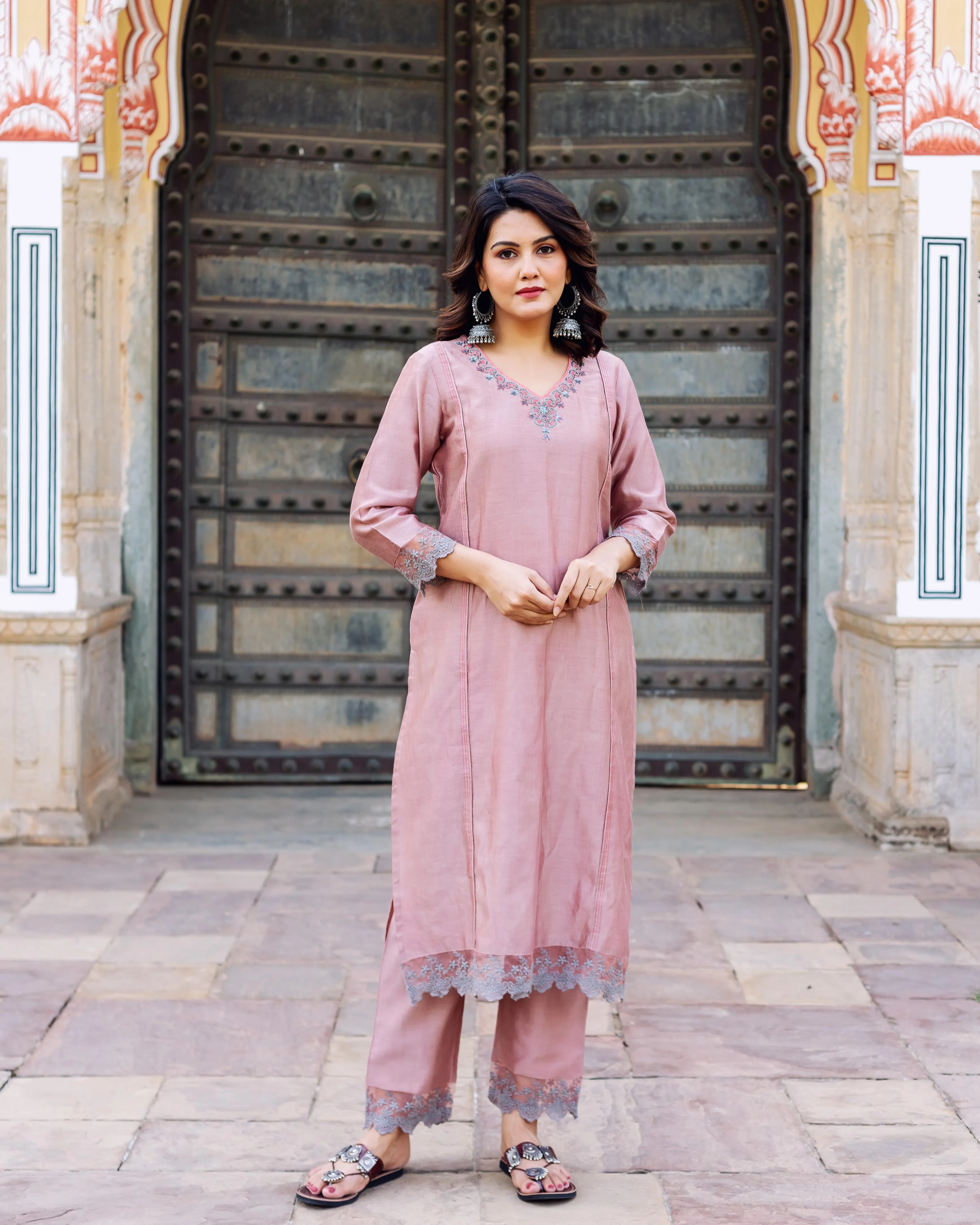 Old Rose Chanderi Silk Kurta