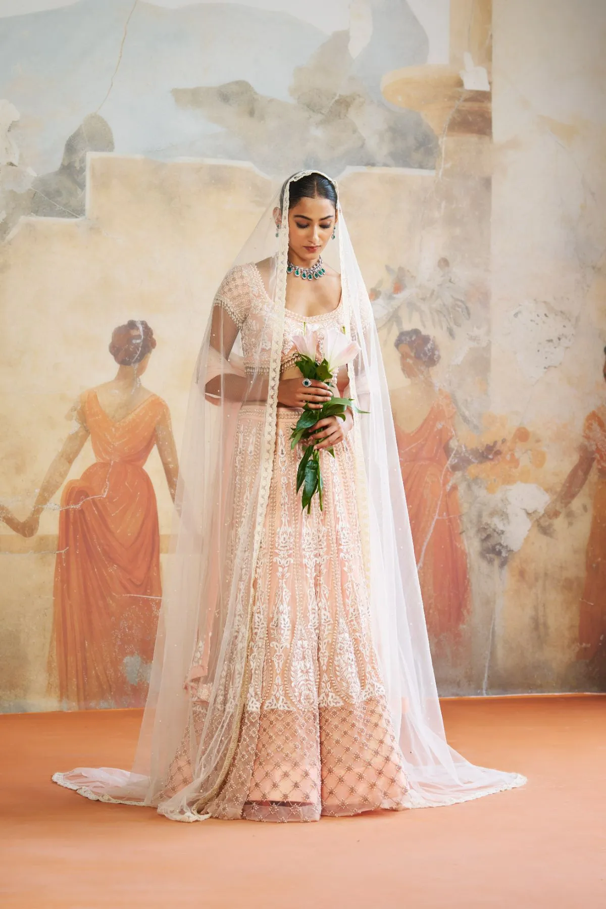 Peach pearl lehenga set