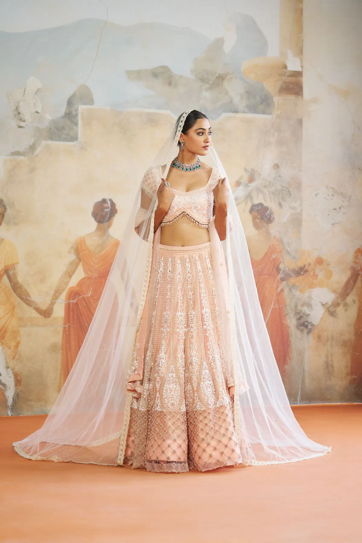 Peach pearl lehenga set