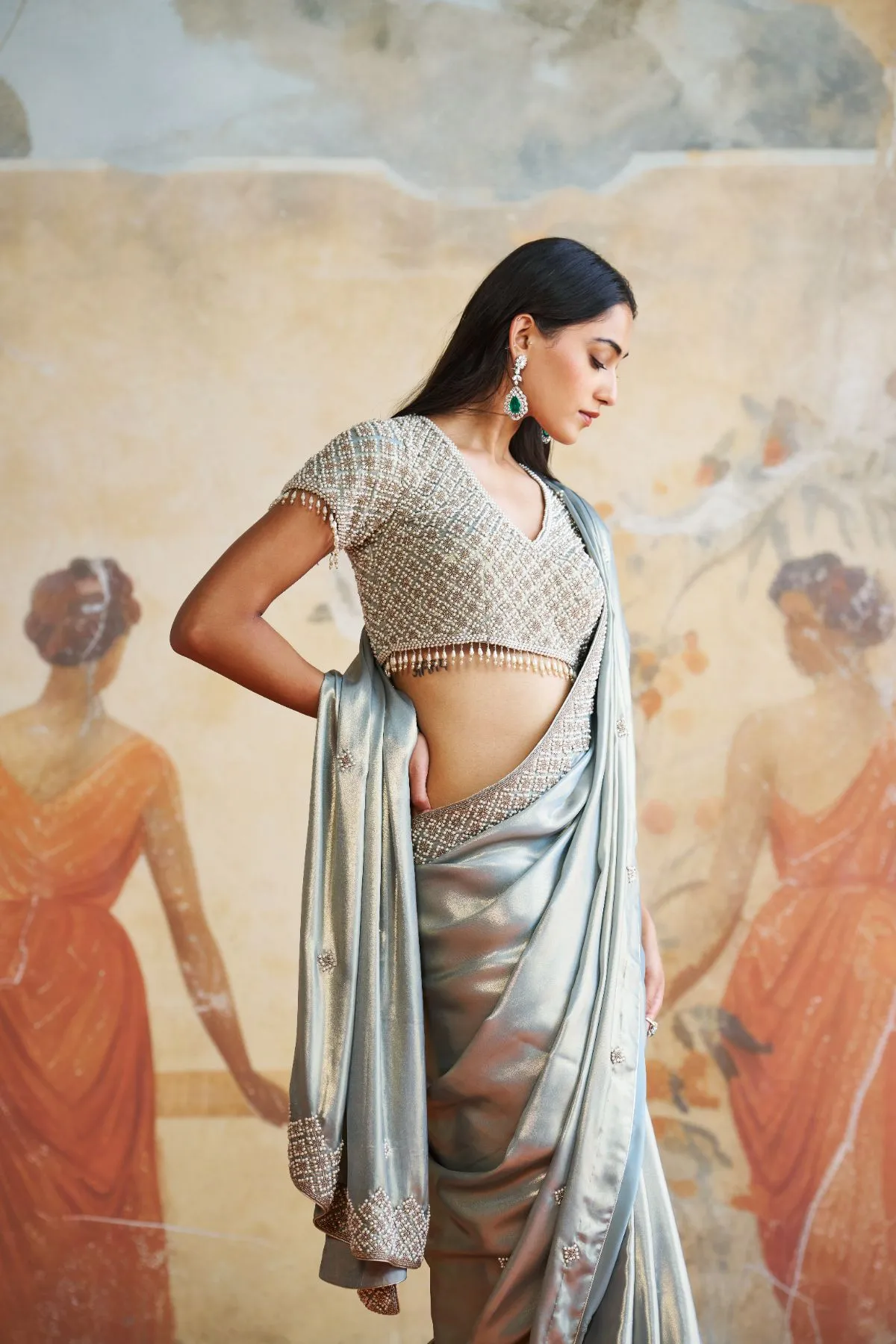 Pearl saree set- Grey