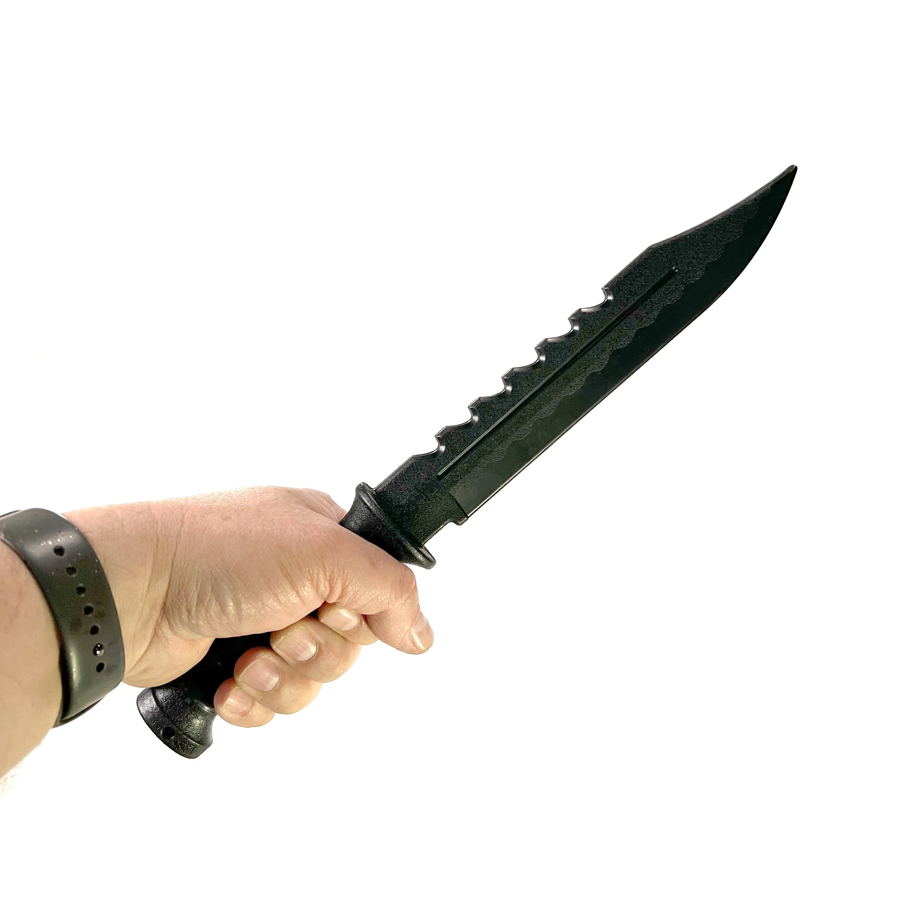 Serrated Spine Combat Rambo Style Poly Training Knife with 8.25 Inch Clip Point Blade Prop