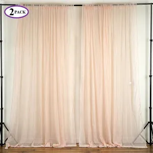 Set Of 2 Blush Fire Retardant Sheer Organza Premium Curtain Panel Backdrops Window Treatment With Rod Pockets - 5FTx10FT