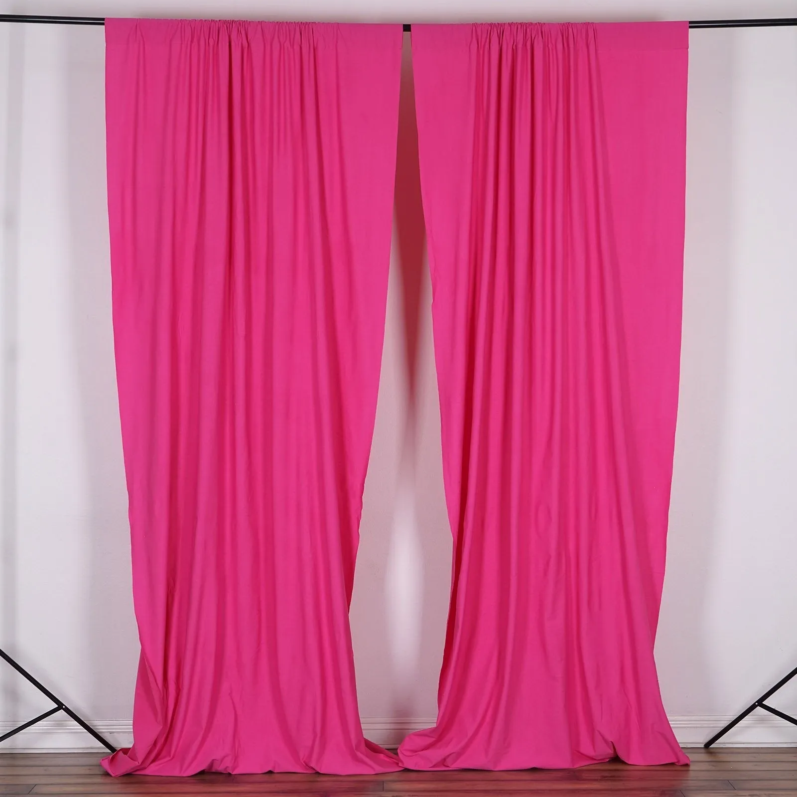 Set Of 2 Fushia Fire Retardant Polyester Curtain Panel Backdrops Window Treatment With Rod Pockets - 5FTx10FT