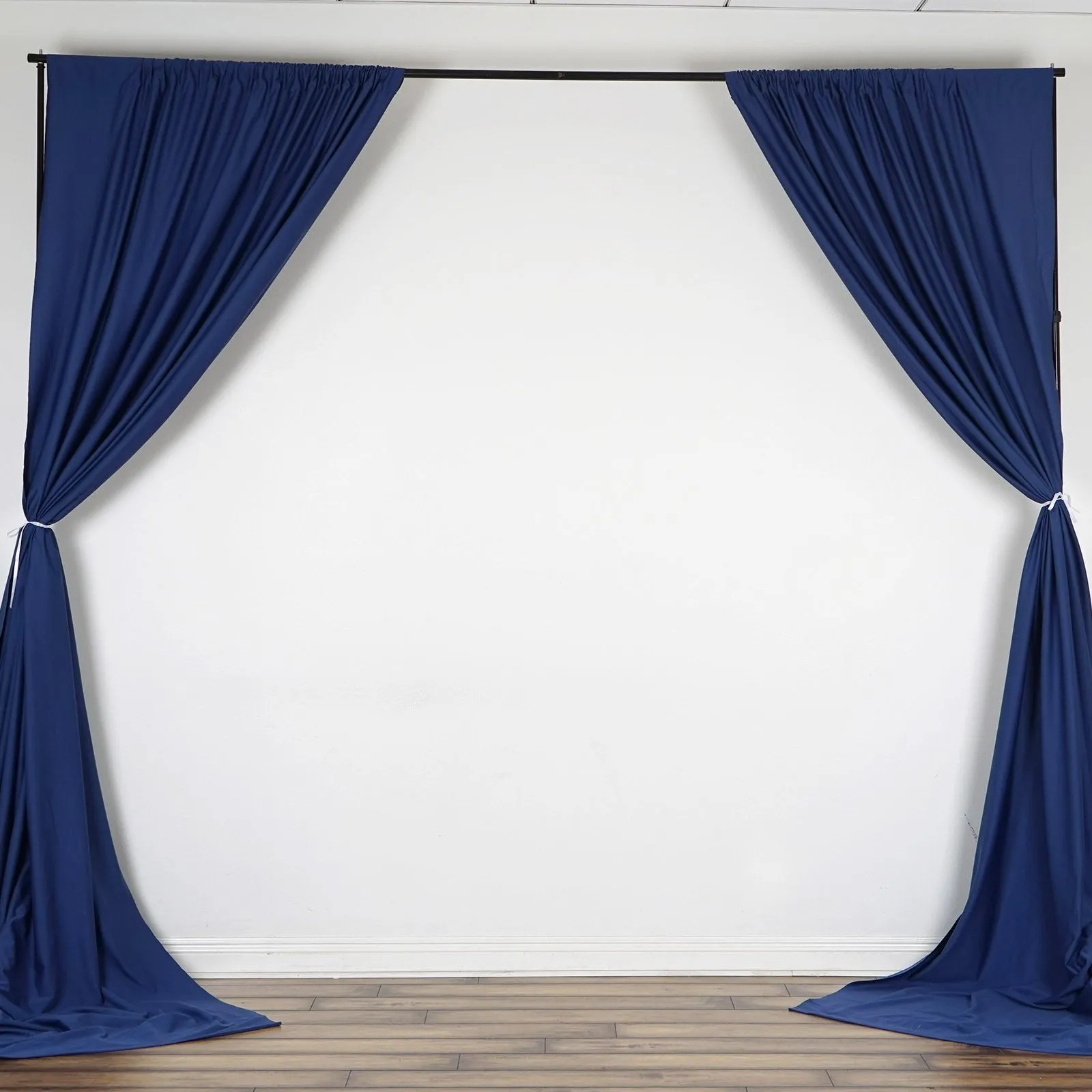 Set Of 2 Navy Fire Retardant Polyester Curtain Panel Backdrops Window Treatment With Rod Pockets - 5FTx10FT