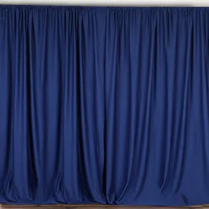 Set Of 2 Navy Fire Retardant Polyester Curtain Panel Backdrops Window Treatment With Rod Pockets - 5FTx10FT