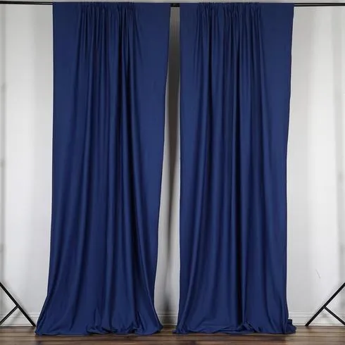 Set Of 2 Navy Fire Retardant Polyester Curtain Panel Backdrops Window Treatment With Rod Pockets - 5FTx10FT