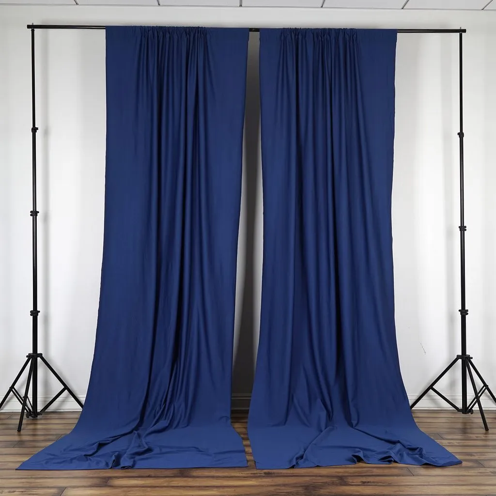 Set Of 2 Navy Fire Retardant Polyester Curtain Panel Backdrops Window Treatment With Rod Pockets - 5FTx10FT