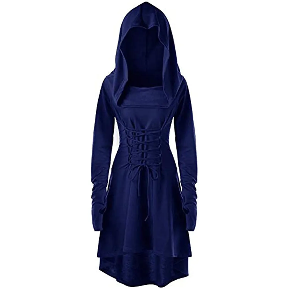 Womens Renaissance Costumes Hooded Robe Medieval Cosplay Cloak Dress