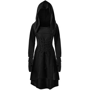 Womens Renaissance Costumes Hooded Robe Medieval Cosplay Cloak Dress