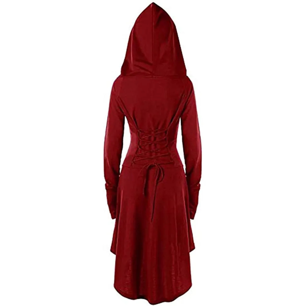 Womens Renaissance Costumes Hooded Robe Medieval Cosplay Cloak Dress