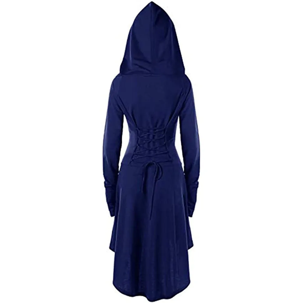 Womens Renaissance Costumes Hooded Robe Medieval Cosplay Cloak Dress