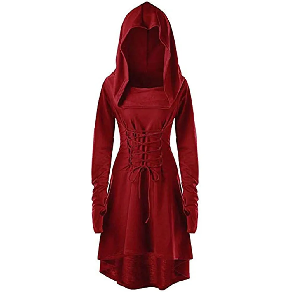 Womens Renaissance Costumes Hooded Robe Medieval Cosplay Cloak Dress