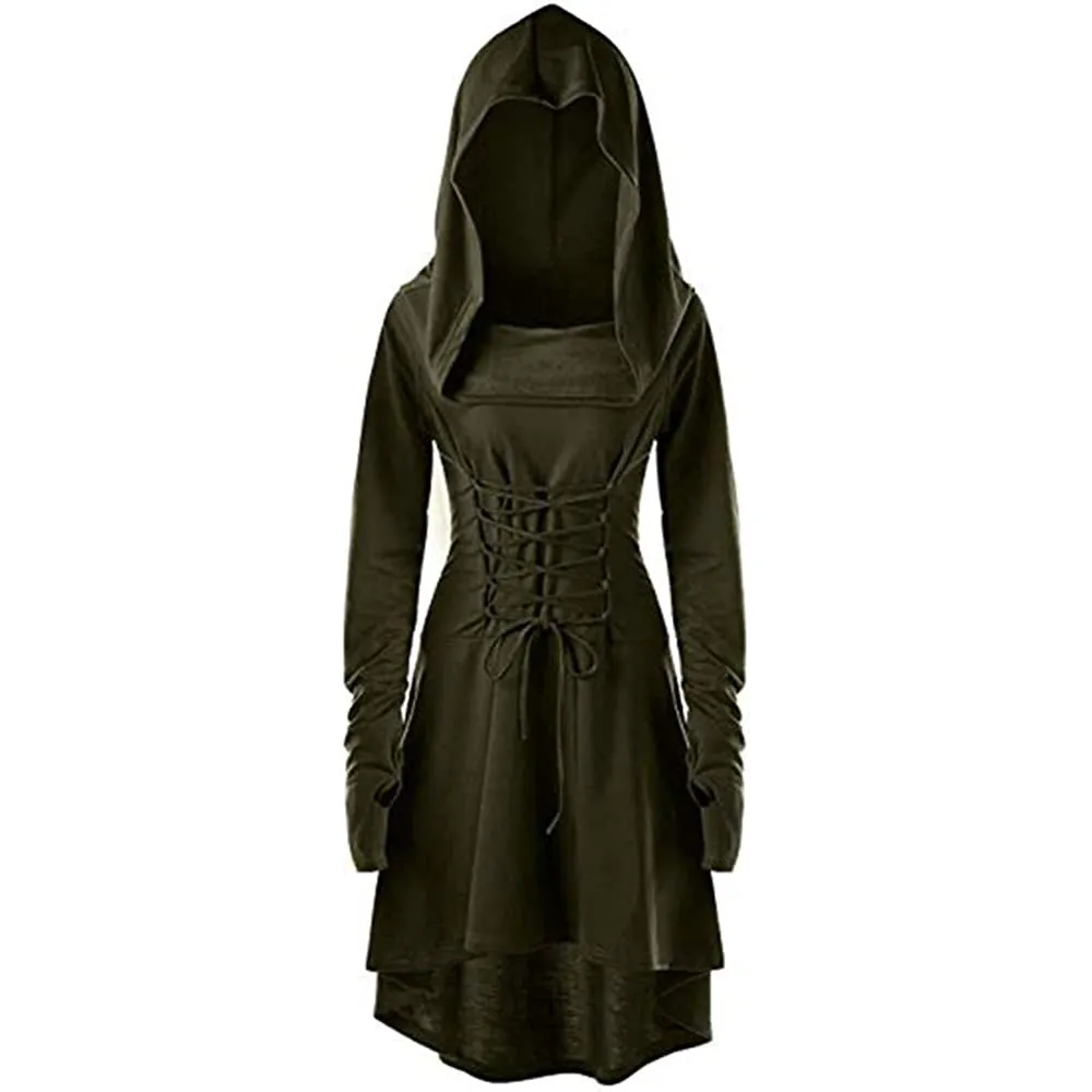 Womens Renaissance Costumes Hooded Robe Medieval Cosplay Cloak Dress