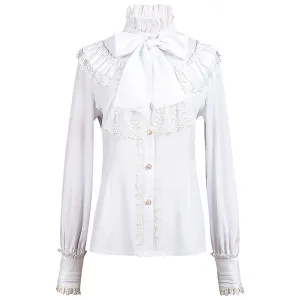 Womens Victorian Renaissance Pirate Shirts Medieval Long Sleeve Stand Collar Blouse Lotus Ruffled Corset Top